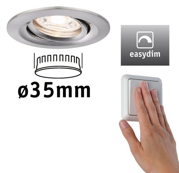 P 92972 LED vestavné svítidlo Nova mini Plus EasyDim výklopné 1x4,2W 2.700K kov kartáčovaný 230V - PAULMANN