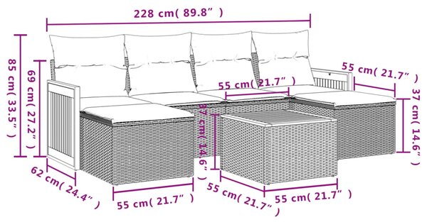 7dílná zahradní sedací souprava s poduškami černá polyratan
