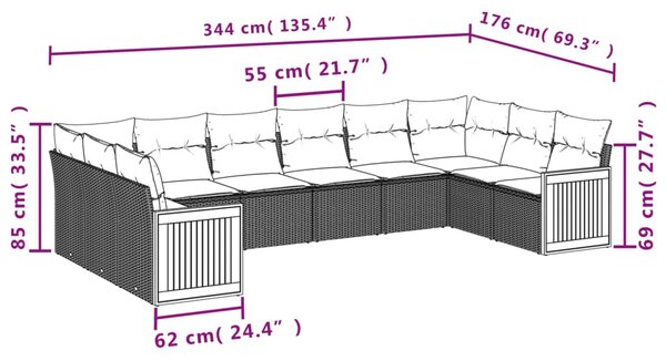 10dílná zahradní sedací souprava s poduškami béžová polyratan 3228005