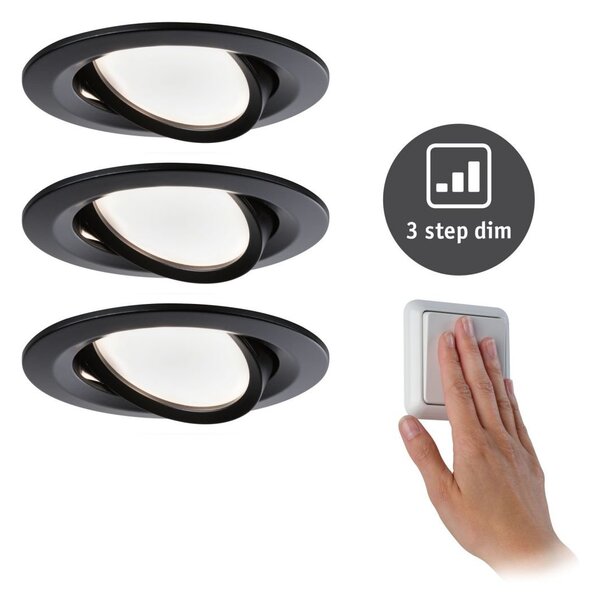 P 94472 LED vestavné svítidlo Nova kruhové 3x6,5W černá/mat výklopné 3-krokové-stmívatelné teplá bílá 3ks sada - PAULMANN
