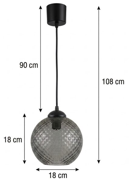 Brilagi - LED Lustr na lanku R GLASS 1xE27/60W/230V pr. 18 cm černá/kouř šedá