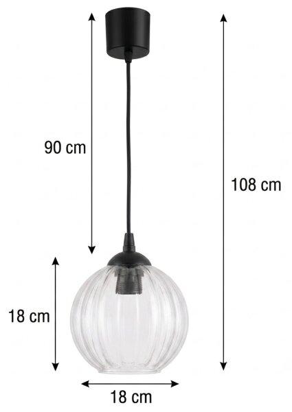 Brilagi - LED Lustr na lanku RETRO GLASS 1xE27/60W/230V pr. 18 cm černá/čirá