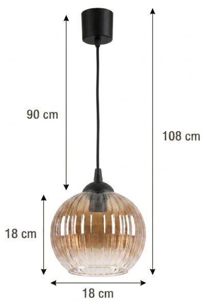 Brilagi - LED Lustr na lanku R GLASS 1xE27/60W/230V pr. 18 cm černá/kouř hnědá