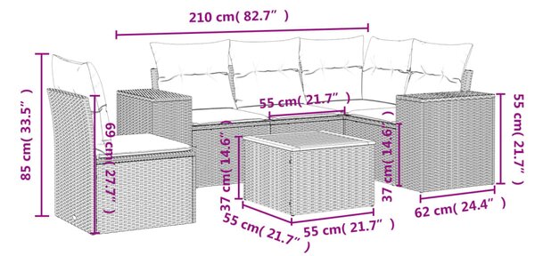 6dílná zahradní sedací souprava s poduškami béžová polyratan 3225450