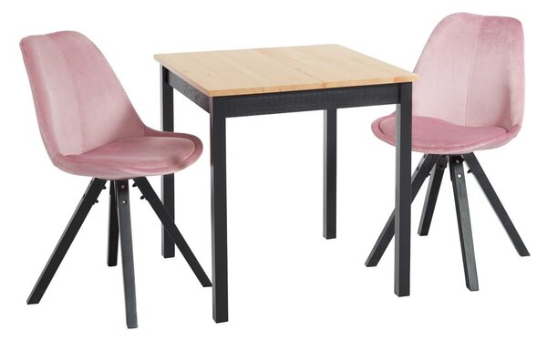 Růžový jídelní set loomi.design se stolem Sydney a židlemi Dima
