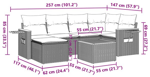 7dílná zahradní sedací souprava s poduškami černá polyratan