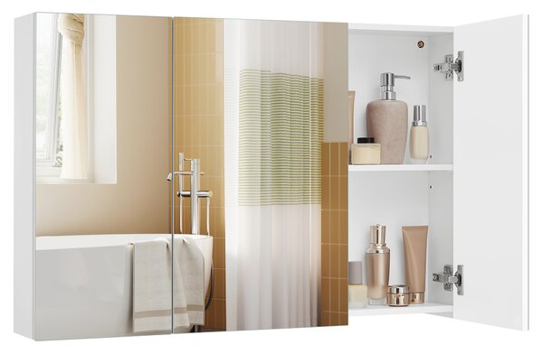 VASAGLE Zrcadlová skříňka do koupelny se 3 dvířky 60 x 90 x 15 cm bílá