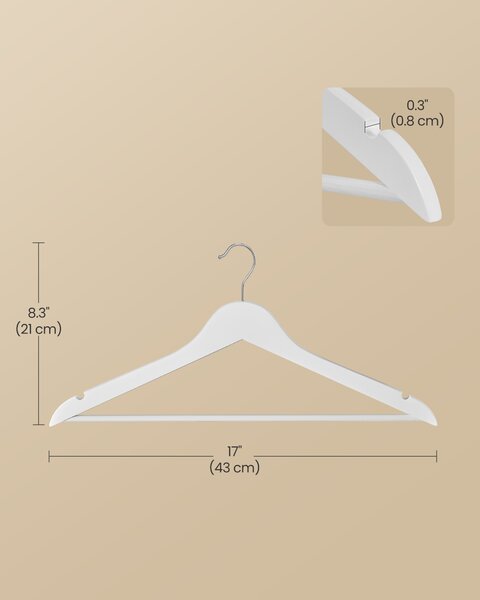 SONGMICS Dřevěná ramínka 30 ks, otočná 43 cm bílá