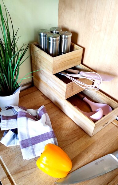 5Five® Bambusové organizéry, úložné boxy do šuplíku, sada 3ks - TSX3 38 x 30 x 15 cm
