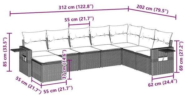 8dílná zahradní sedací souprava a podušky světle šedá polyratan