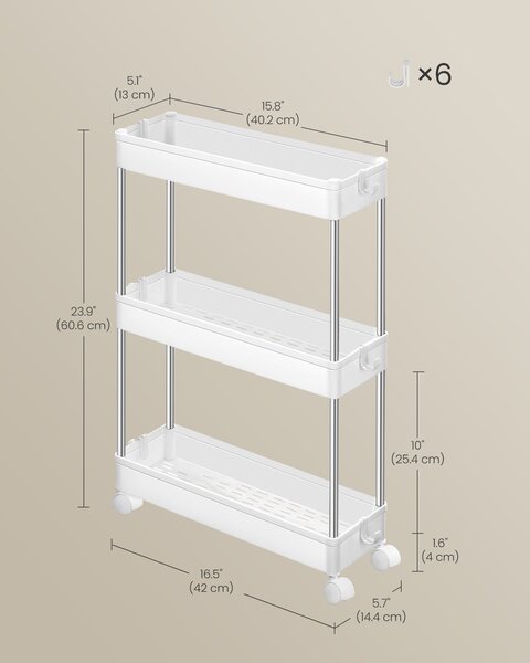 SONGMICS Pojízdný regál 3 úrovně 14 x 60 x 40 cm bílá