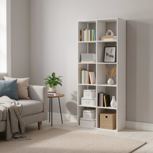 VASAGLE Knihovna s 10 kostkami skandinávský styl 66 x 162 x 30 cm bílá