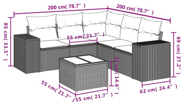 6dílná zahradní sedací souprava a podušky světle šedá polyratan 3254899