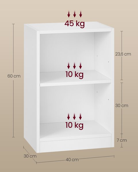 VASAGLE Noční stolek CUSTOS s otevřenými přihrádkami 40 x 60 x 30 cm bílá
