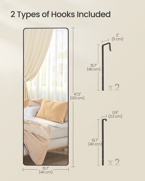 SONGMICS Závěsné zrcadlo s černým rámem obdélník 120 x 40cm černá