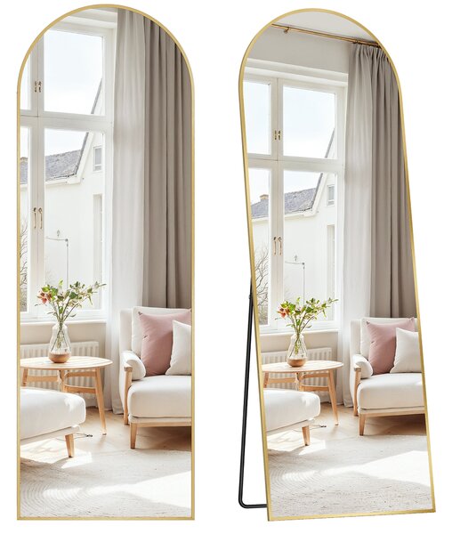 SONGMICS Stojací zrcadlo se zlatým rámem oblouk tvrzené sklo 160 x 50 cm zlatá