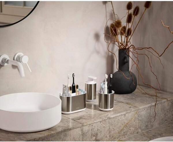 Dávkovač mýdla z nerezové oceli ve stříbrné barvě 300 ml Duo Steel – Joseph Joseph