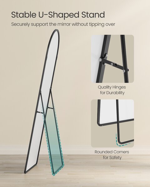 SONGMICS Stojací zrcadlo s černým rámem oblouk 160 x 50cm černá