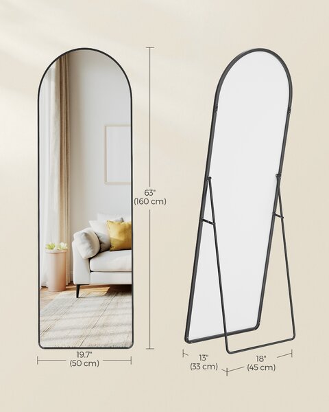 SONGMICS Stojací zrcadlo s černým rámem oblouk 160 x 50cm černá