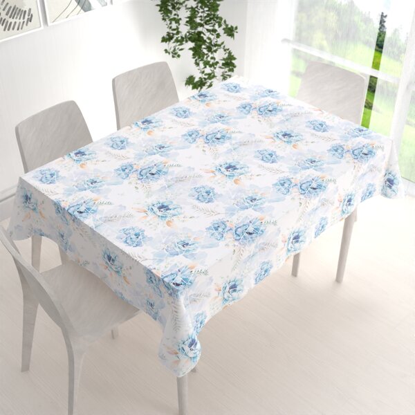 Biante Teflonový obdélníkový ubrus TF-087 Modré květy na geometrickém bílém 50x100 cm