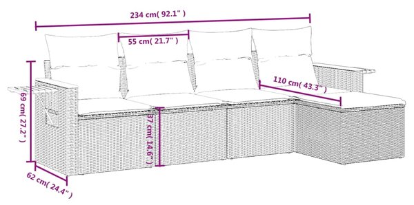 5dílná zahradní sedací souprava s poduškami černá polyratan
