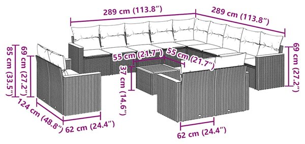14dílná zahradní sedací souprava s poduškami černá polyratan