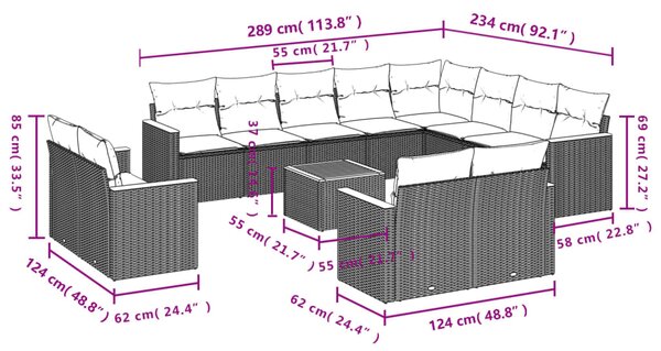 13dílný zahradní sedací souprava s poduškami černý polyratan