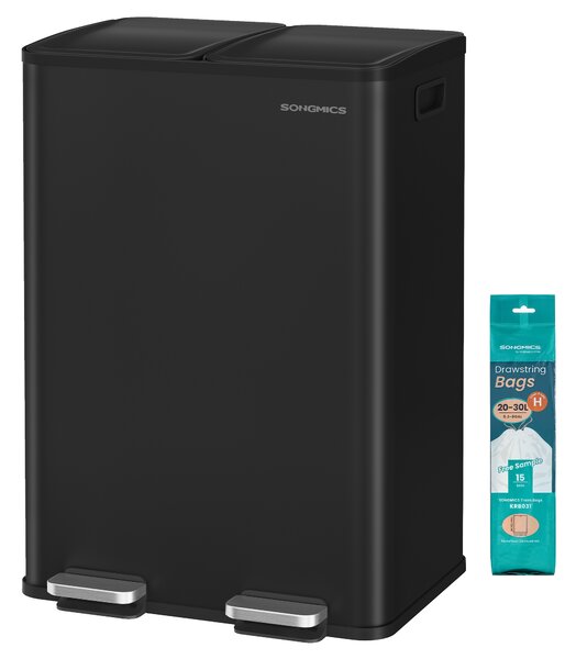 SONGMICS Odpadkový koš 2 x 30 l s pedálovým ovládáním měkké zavírání vnitřními kbelíky černá