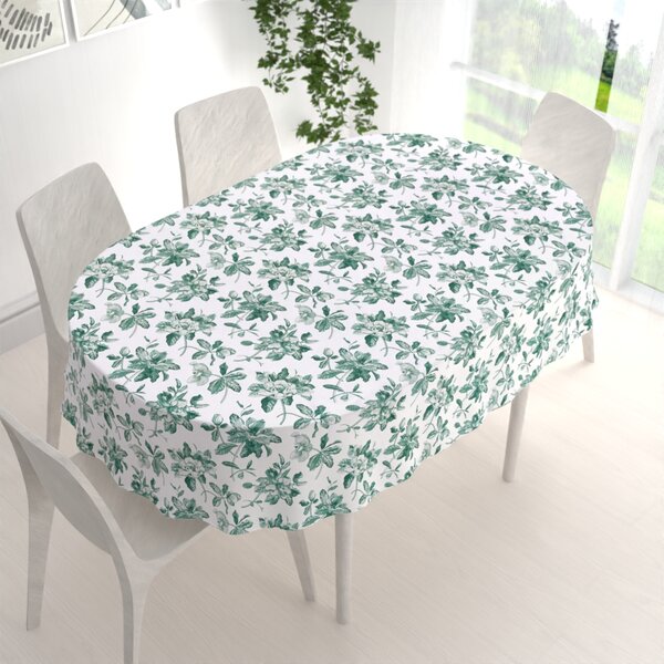 Biante Teflonový oválný ubrus TF-091 Zelené květiny na bílém 50x100 cm