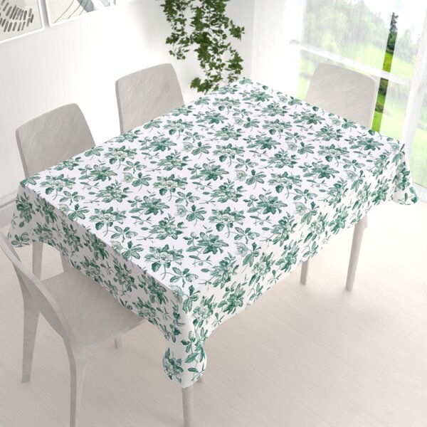 Biante Teflonový obdélníkový ubrus TF-091 Zelené květiny na bílém 50x100 cm