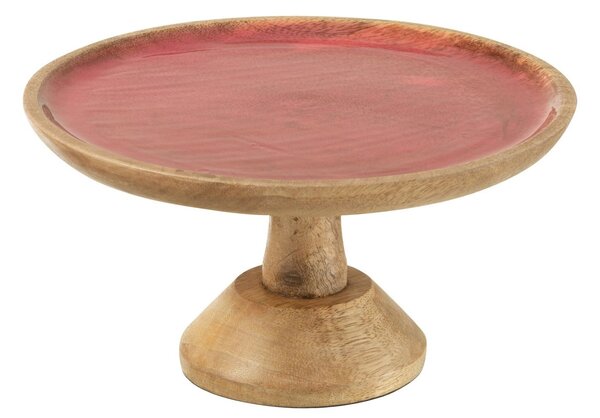 Kulatý servírovací podnos na noze z mangového dřeva s emailem - Ø 25*15 cm - J-Line by Jolipa