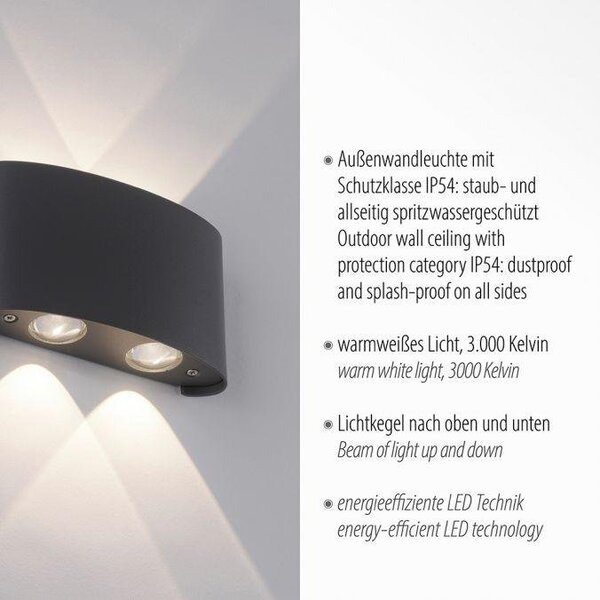 PN 9487-13 CARLO LED nástěnná lampa, 4 bodové, antracit, venkovní i vnitřní, dekorativní 3000K - PAUL NEUHAUS