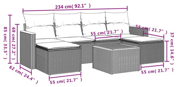 7dílná zahradní sedací souprava s poduškami černá polyratan