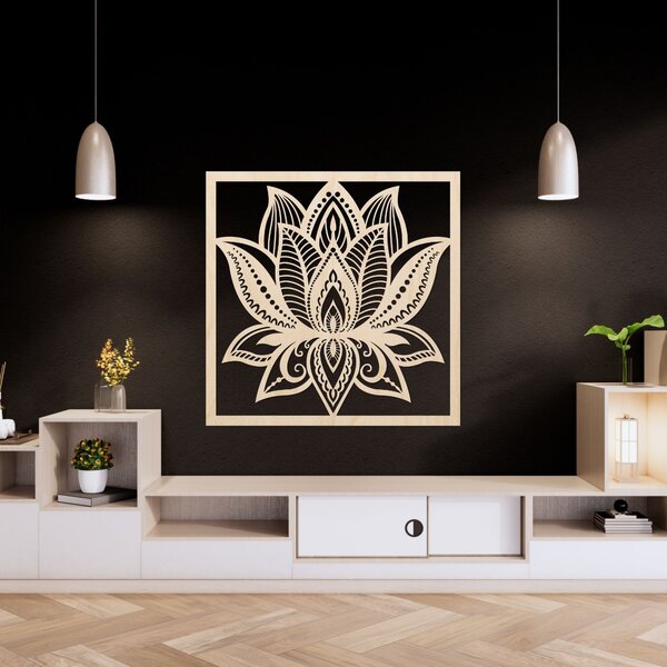 Mandala lotosový květ na zeď čtvercová - ALAKSTRA: Překližka Topol - Honey 3071 30 cm 4464-92739 PR0465