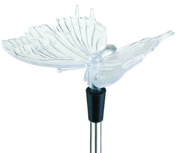 Zahradní solární lampa LED motýl, 77cm, zapichovací, nerez, RGB