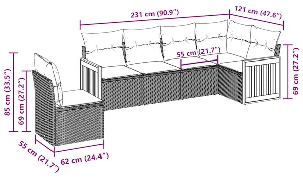 6dílná zahradní sedací souprava s poduškami černá polyratan