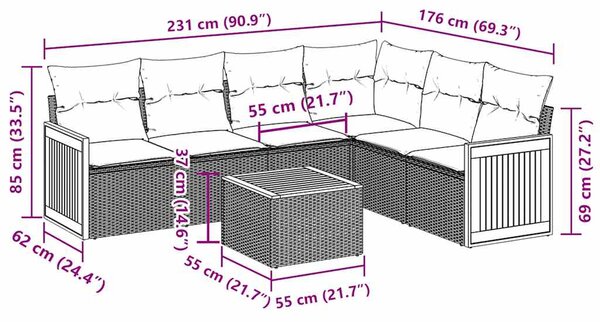 7dílná zahradní sedací souprava s poduškami černá polyratan