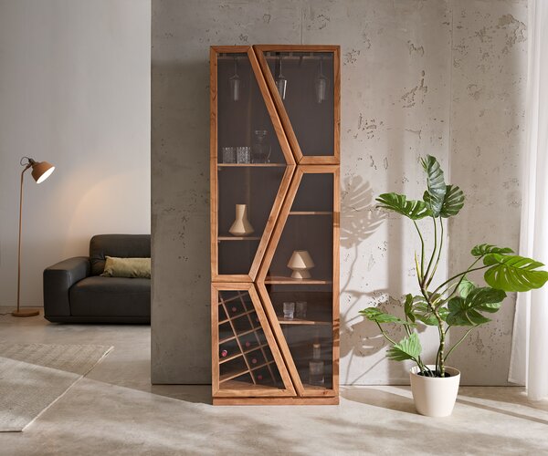 DELIFE Vitrína Taza 75x210 cm akácie přírodní 4 dvířka barová skříň