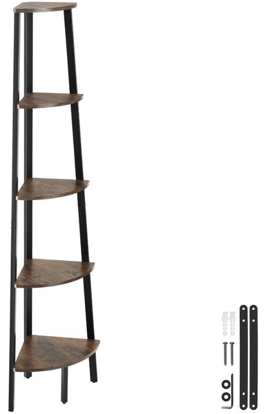 Tectake Rohový regál Portland 34x34x158,5 cm - Industriální dřevo tmavé, rustikální
