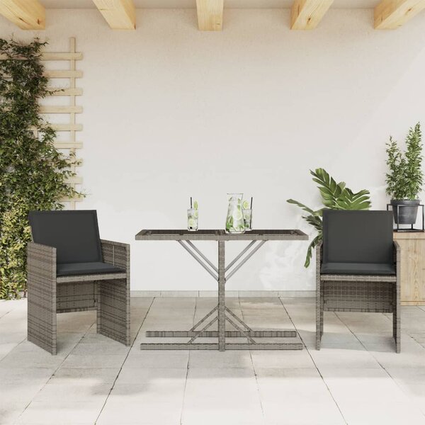3dílný bistro set s poduškami šedý polyratan