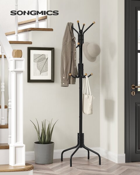 SONGMICS Kovový věšák na kabáty s 12 háčků 180 cm černá