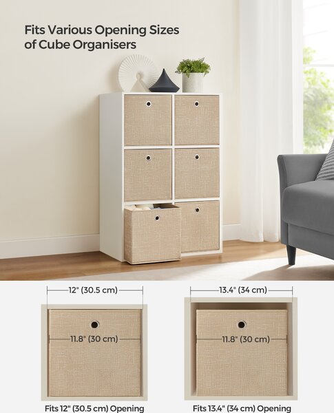 SONGMICS Úložné boxy 6 ks netkaná textilie s uchy 30 x 30 x 30 cm béžová