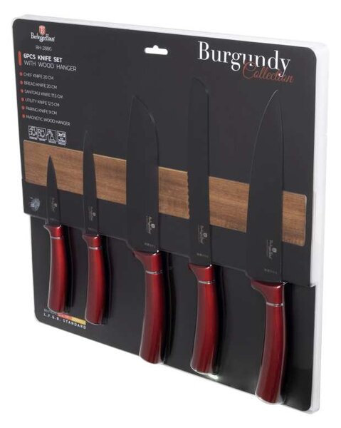 Sada nožů s magnetickým držákem 6 ks Burgundy Metallic Line