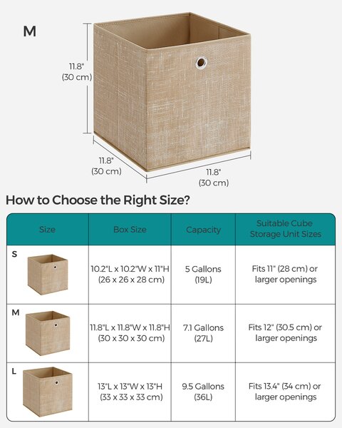 SONGMICS Úložné boxy 6 ks netkaná textilie s uchy 30 x 30 x 30 cm béžová