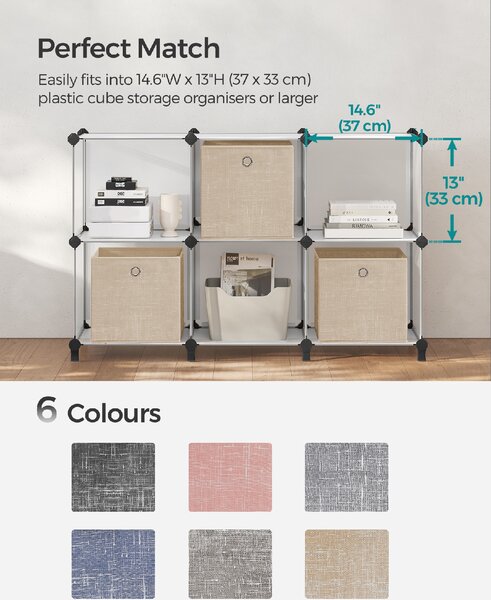 SONGMICS Úložné boxy 6 ks netkaná textilie s uchy 30 x 30 x 30 cm béžová