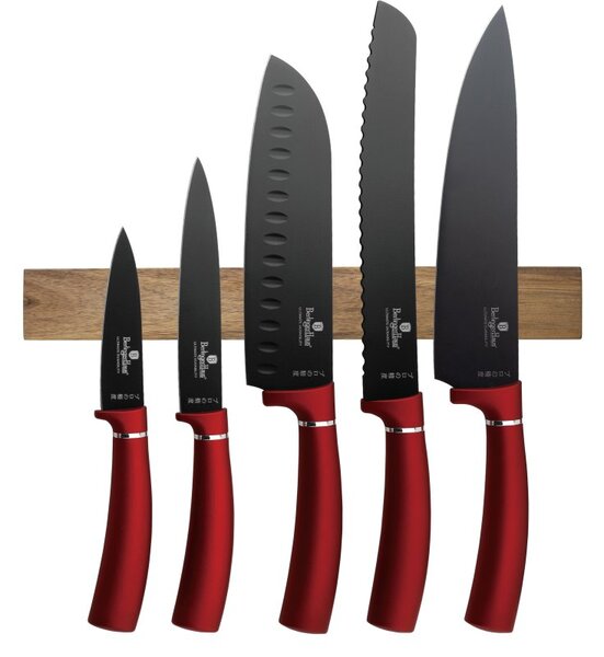 Sada nožů s magnetickým držákem 6 ks Burgundy Metallic Line