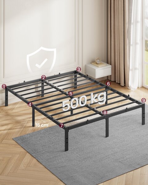 VASAGLE Kovový rám postele bez čela 140 x 190 cm černá