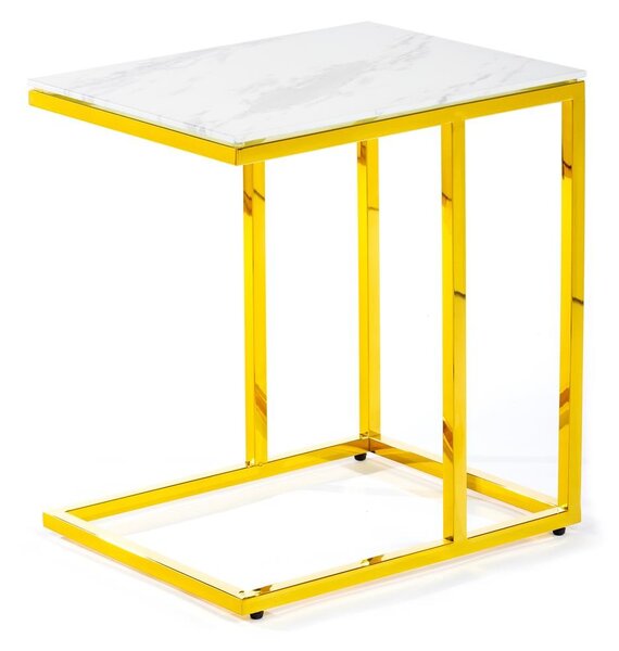 DekorStyle Odkládací stolek Lurus 40 cm zlatý/bílý mramor