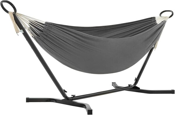 SONGMICS Houpací síť s kovovým rámem nosnost 240 kg 210 x 150 cm šedá