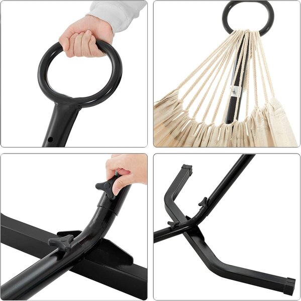 SONGMICS Houpací síť s kovovým rámem nosnost 240 kg 210 x 150 cm béžová